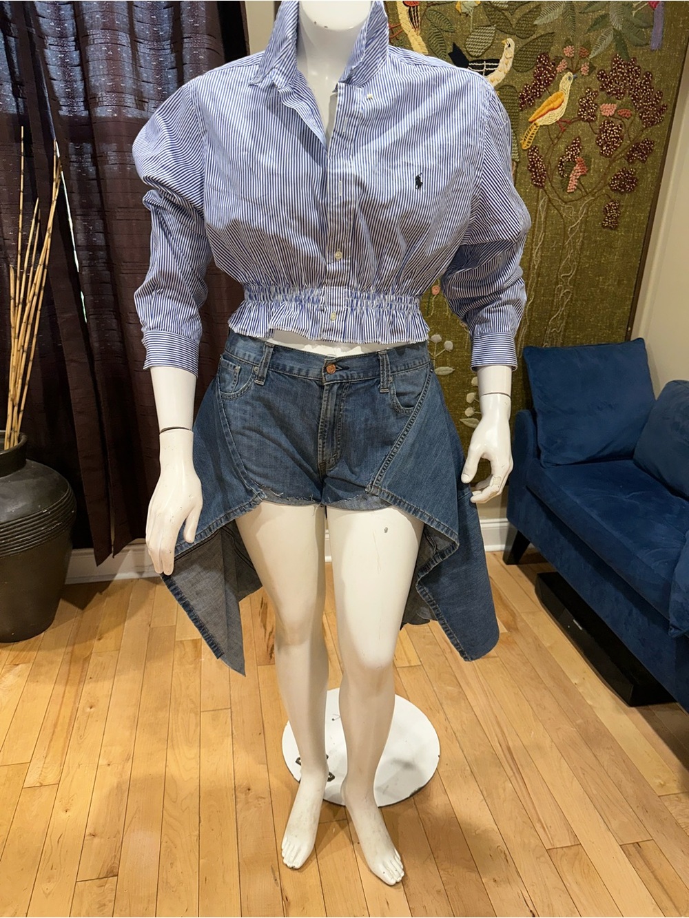 Polo by Ralph Lauren Blue & White Striped Cropped Button-Up Top
